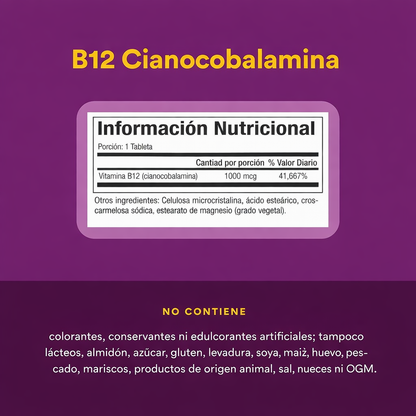 B12 Cianocobalamina 1,000 mcg 60 tab, Natural Factors