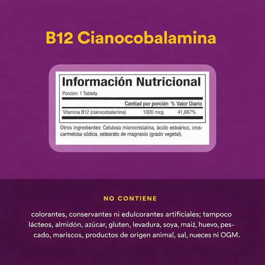 B12 Cianocobalamina 1,000 mcg 60 tab, Natural Factors