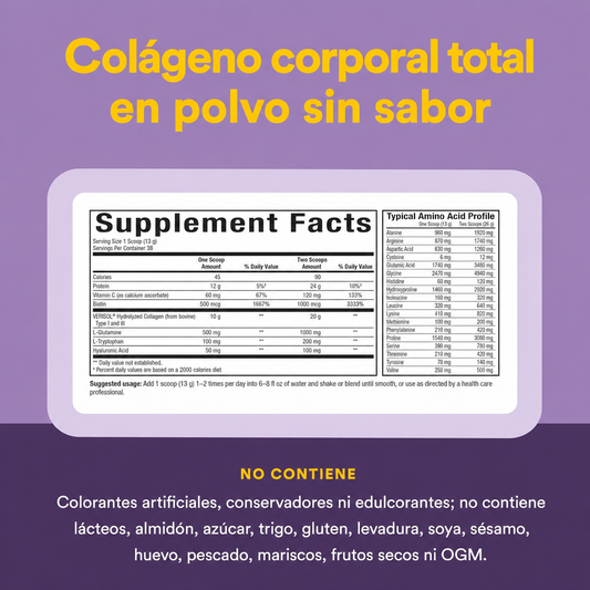Total Body Collagen™ Polvo de Péptidos Bio Activos– Sin Sabor 1 lb 1 oz, Natural Factors