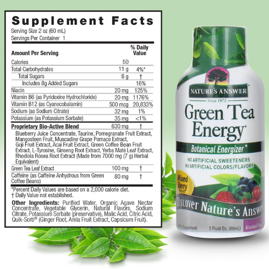 OFERTA 30% Shot Energetico de Te Verde (2 Oz / 60 ml), Nature's Answer
