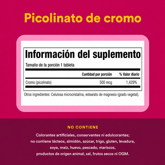 Picolinato de cromo 500 mcg 90 tab, Natural Factors