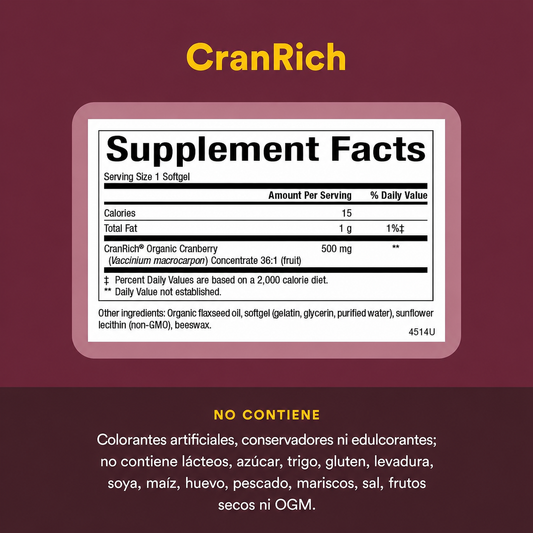 CranRich® Super Resistencia 500 mg Arándanos Orgánicos 90 sg, Natural Factors