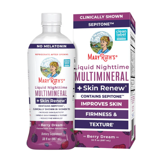 Multimineral Nocturno + Renovacion de Piel Sabor Frutos Rojos, Liquido (30oz/887ml), Mary Ruth´s