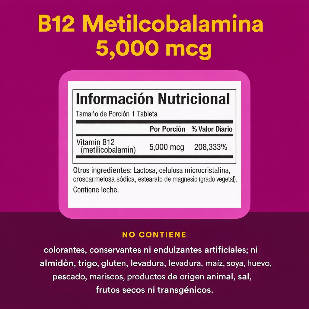 B12 Metilcobalamina 5,000 mcg Masticable 60 tab, Natural Factors