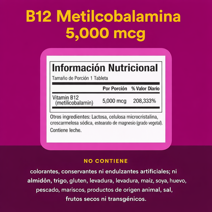 B12 Metilcobalamina 5,000 mcg Masticable 60 tab, Natural Factors