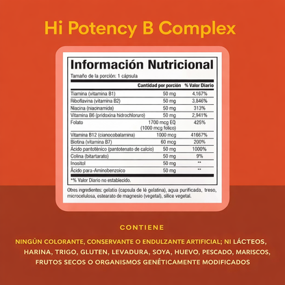 Alta Potencia B Complejo 50 mg 90 cap, Natural Factors
