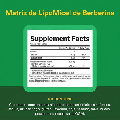 Matriz LipoMicel Berberina 500 mg 60 sg, Natural Factors