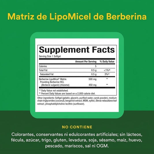 Matriz LipoMicel Berberina 500 mg 60 sg, Natural Factors
