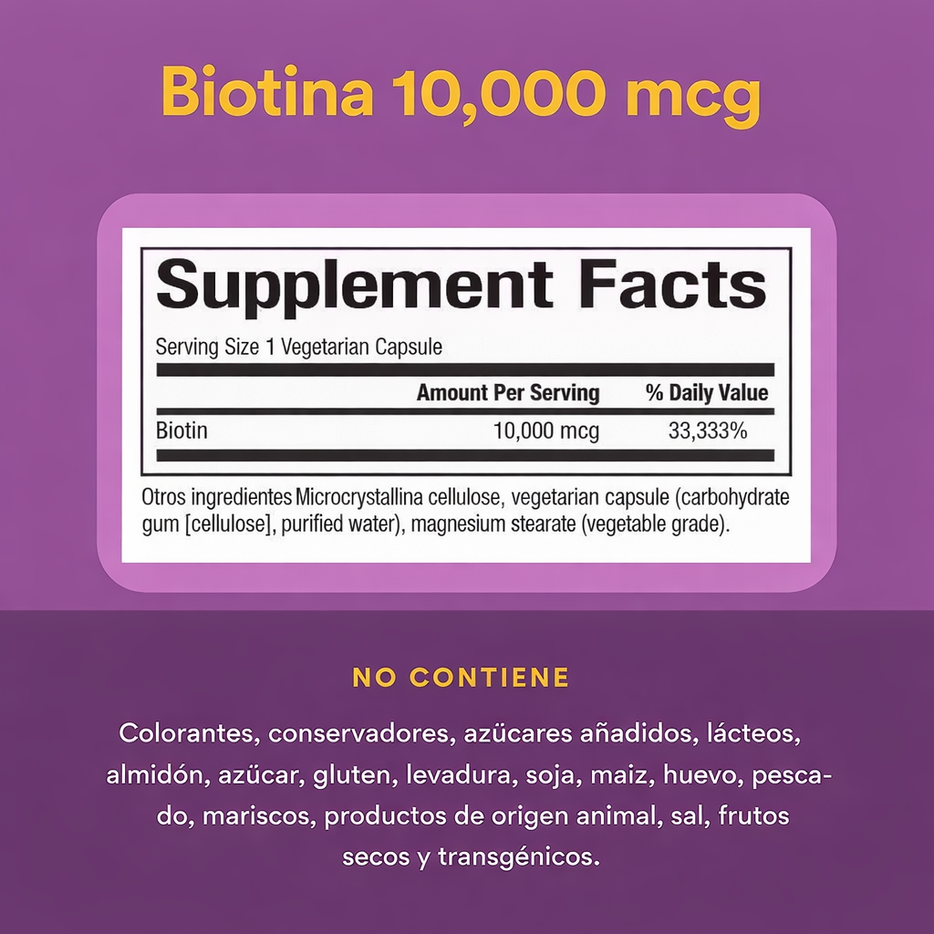 Biotina Extra Fuerza 10,000 mcg 60 vcap, Natural Factors