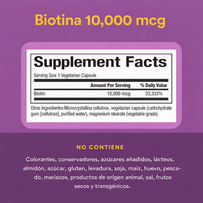 Biotina Extra Fuerza 10,000 mcg 60 vcap, Natural Factors