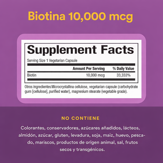 Biotina Extra Fuerza 10,000 mcg 60 vcap, Natural Factors