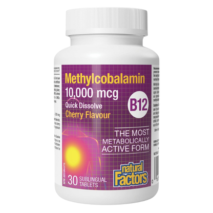 B12 Metilcobalamina 10,000 mcg Masticable 30 tab, Natural Factors