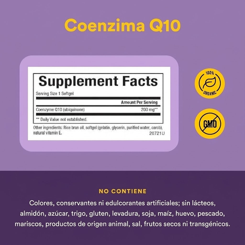 Coenzima Q10 200 mg En una Base de Aceite de Salvado de Arroz  30 sg, Natural Factors