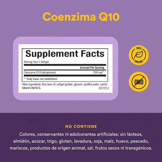 Coenzima Q10 200 mg En una Base de Aceite de Salvado de Arroz  30 sg, Natural Factors