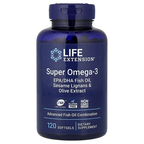 Aceite de pescado con superomega-3 EPA/DHA, lignanos de sésamo y extracto de oliva (120 cápsulas blandas) , Life Extension