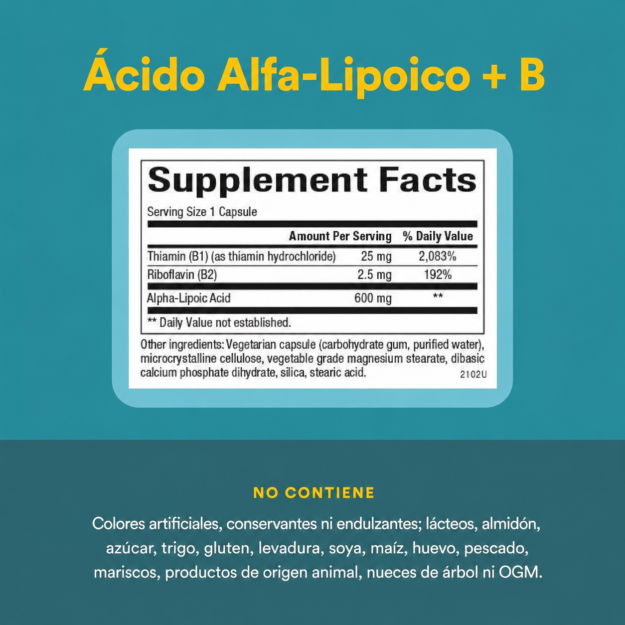 Ácido Alfa-Lipoico 600 mg con B1 & B2 60 vcap, Natural Factors