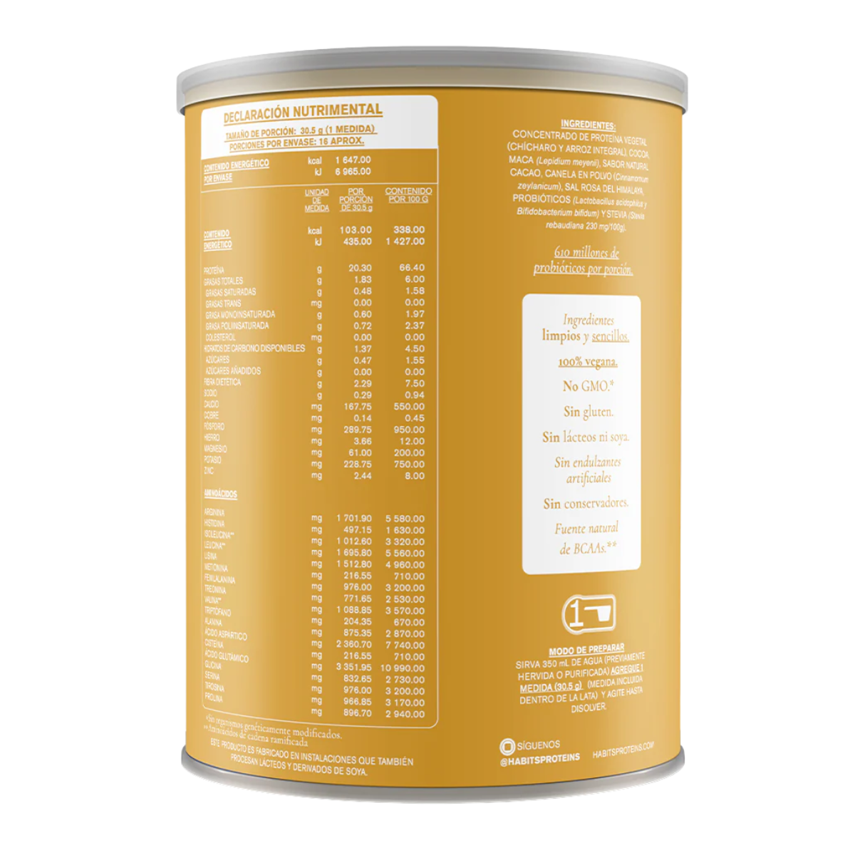 Proteina Probiotica sabor Maca Cacao (488 gr), Habits