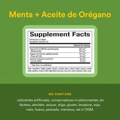 Menta + Oregano Aceite Entérico 60 sg, Natural Factors