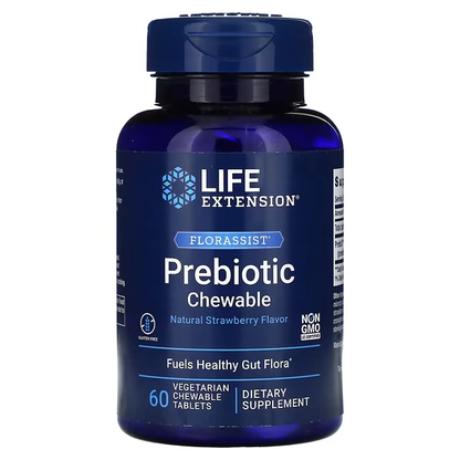 FLORASSIST® Prebiotico Sabor Fresa (60 tab vegs masticables), Life Extension
