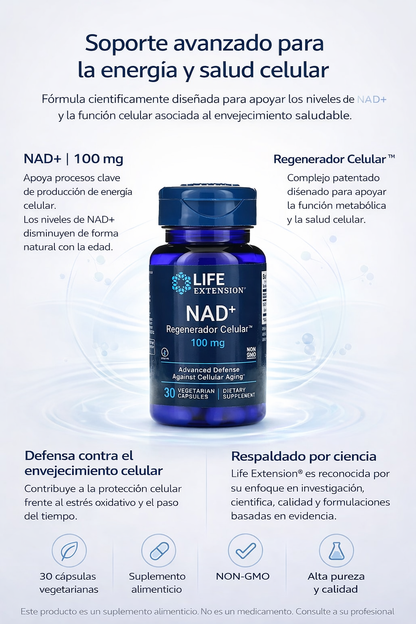Regenerador celular NAD + 100 mg (30 vcaps) /  NAD+ Cell Regenerator 100 mg (30 vcaps)
