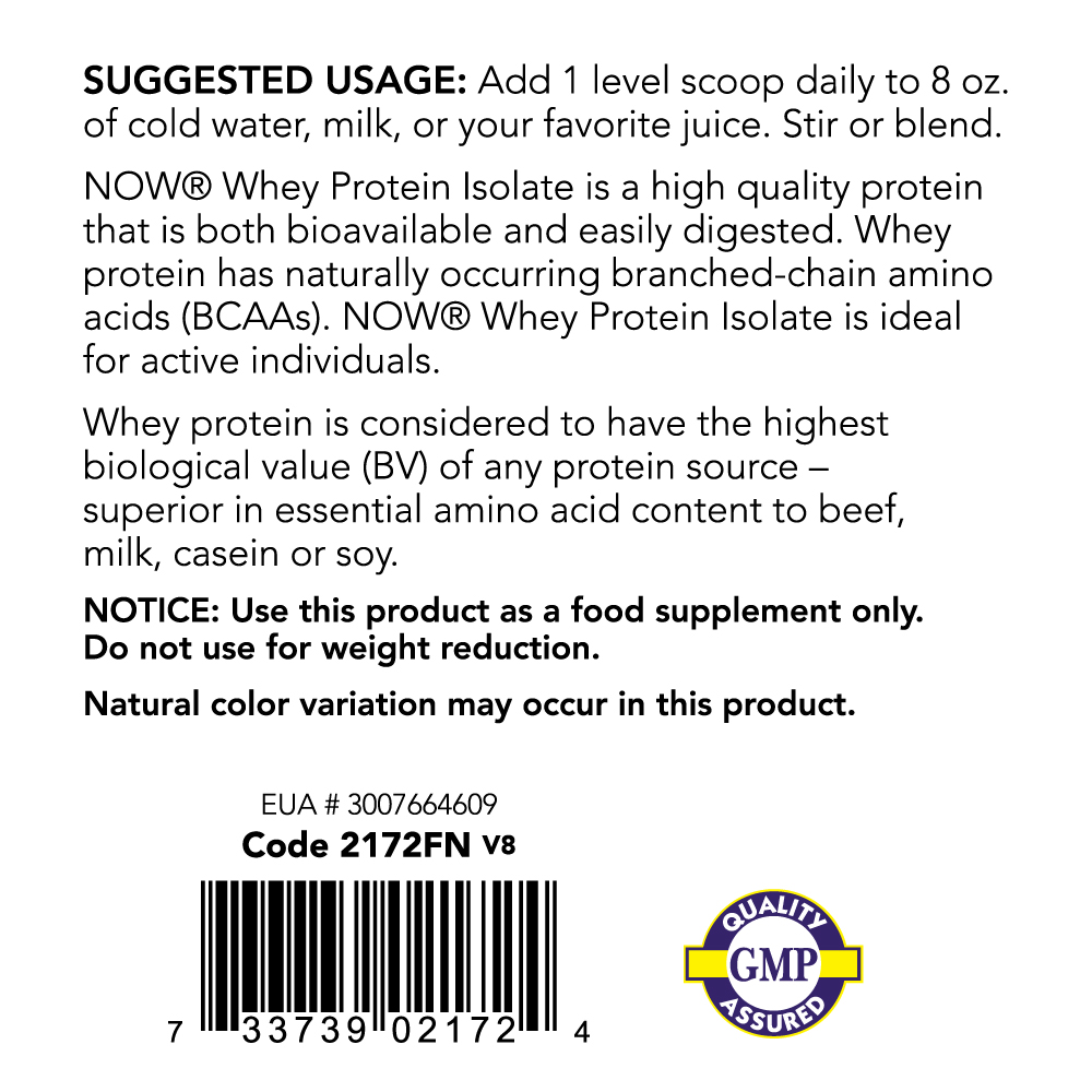 Proteína Aislada de Suero de Leche sin sabor (545gr)1.2 lbs / Whey Protein Isolate, Unflavored Powder