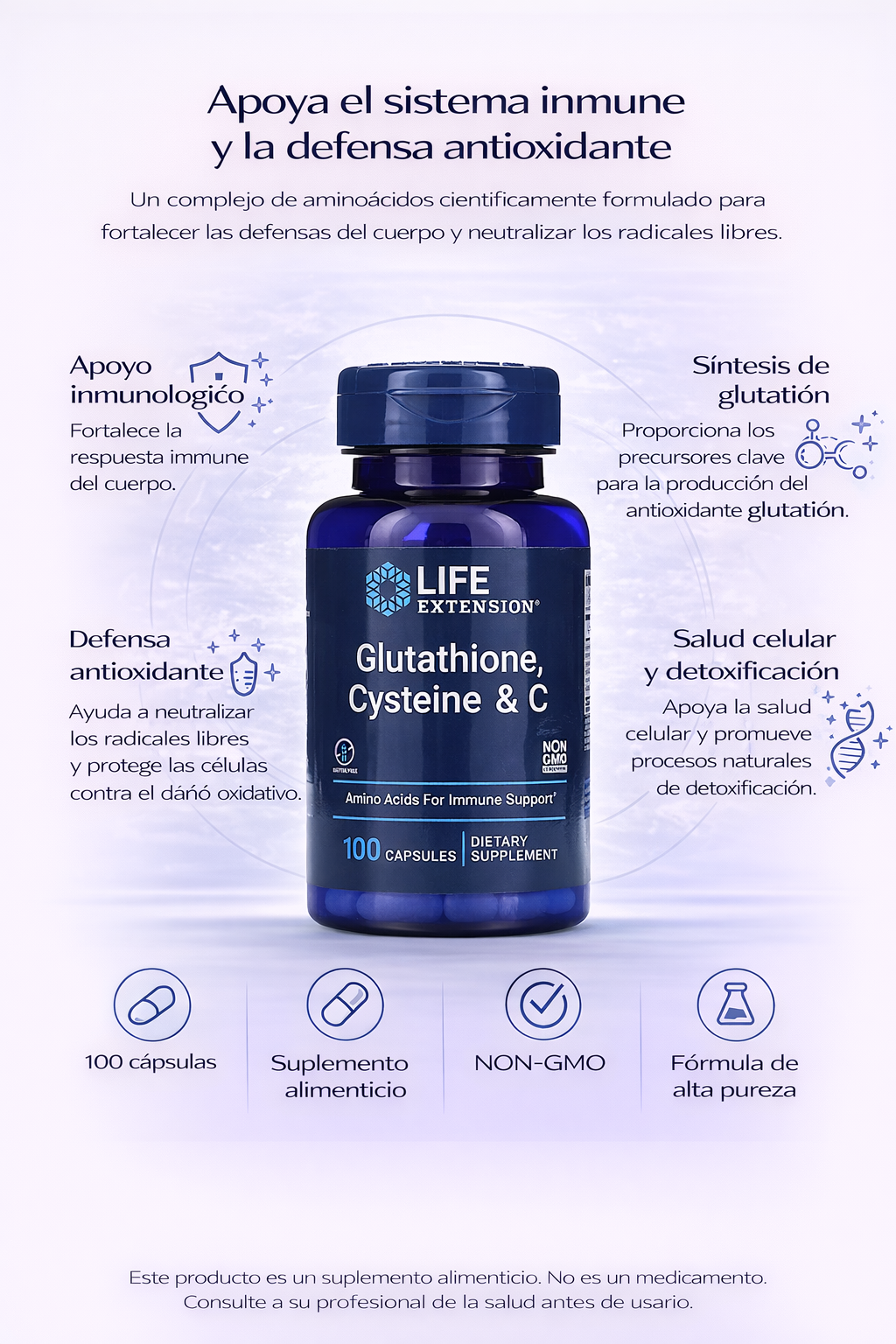 Glutatión, cisteína y vitamina C (100 cápsulas) / Glutathione, Cysteine & C (100 capsules)