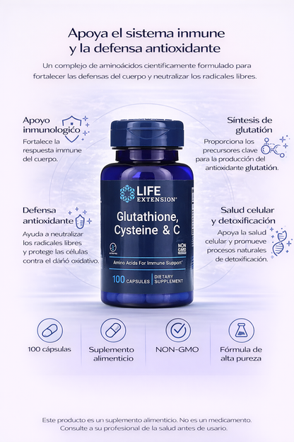 Glutatión, cisteína y vitamina C (100 cápsulas) / Glutathione, Cysteine & C (100 capsules)