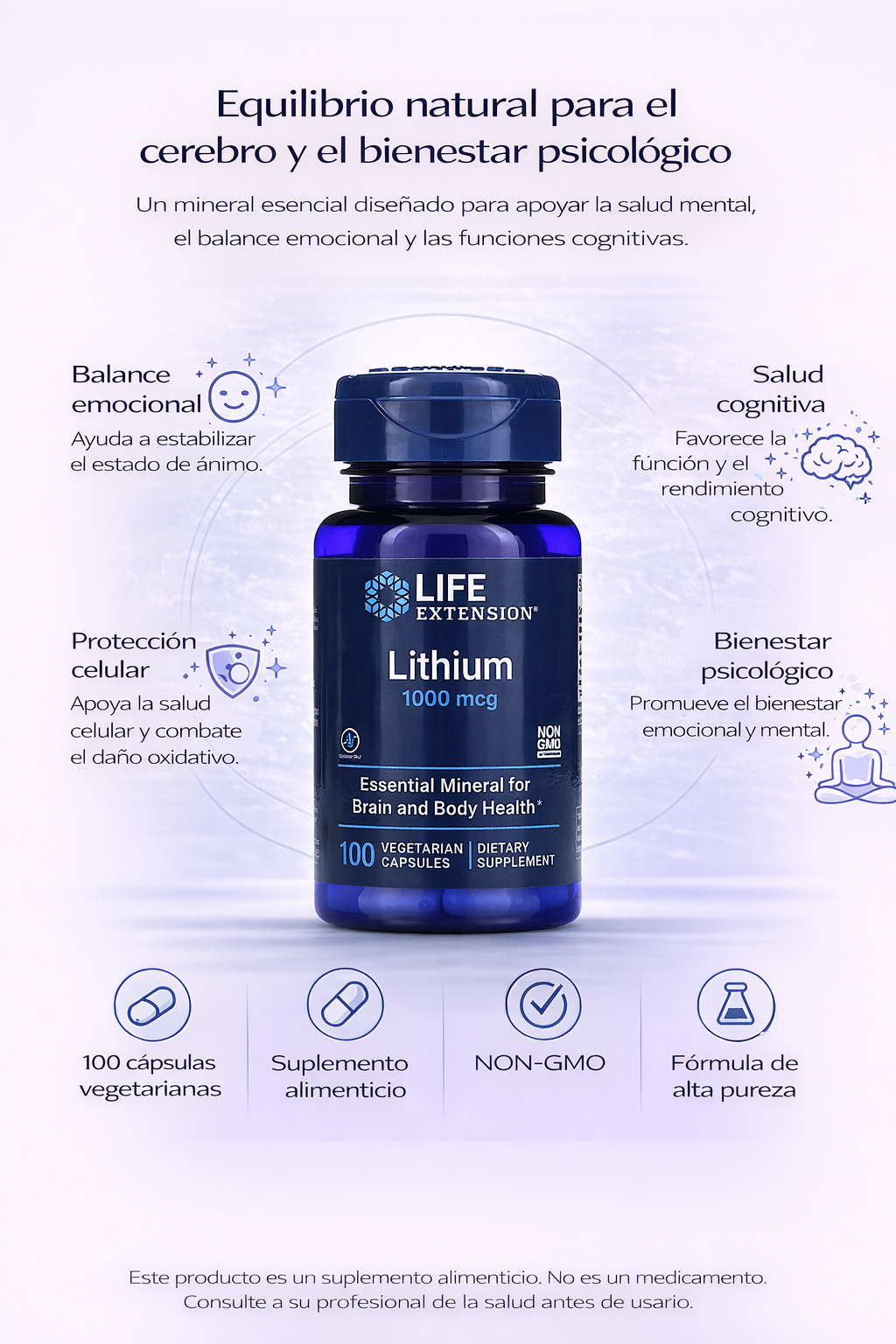 Litio 1000 mcg (100 vcaps) / Lithium 1000 mcg (100 vcaps)