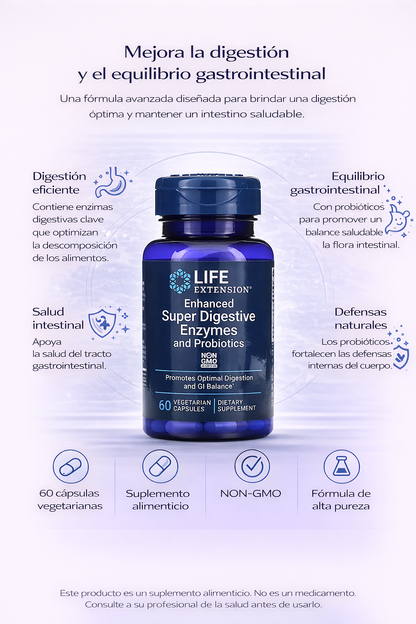 Enzimas súper digestivas mejoradas y probióticos (60 vcaps) / Enhanced Super Digestive Enzymes and Probiotics (60 vcaps)