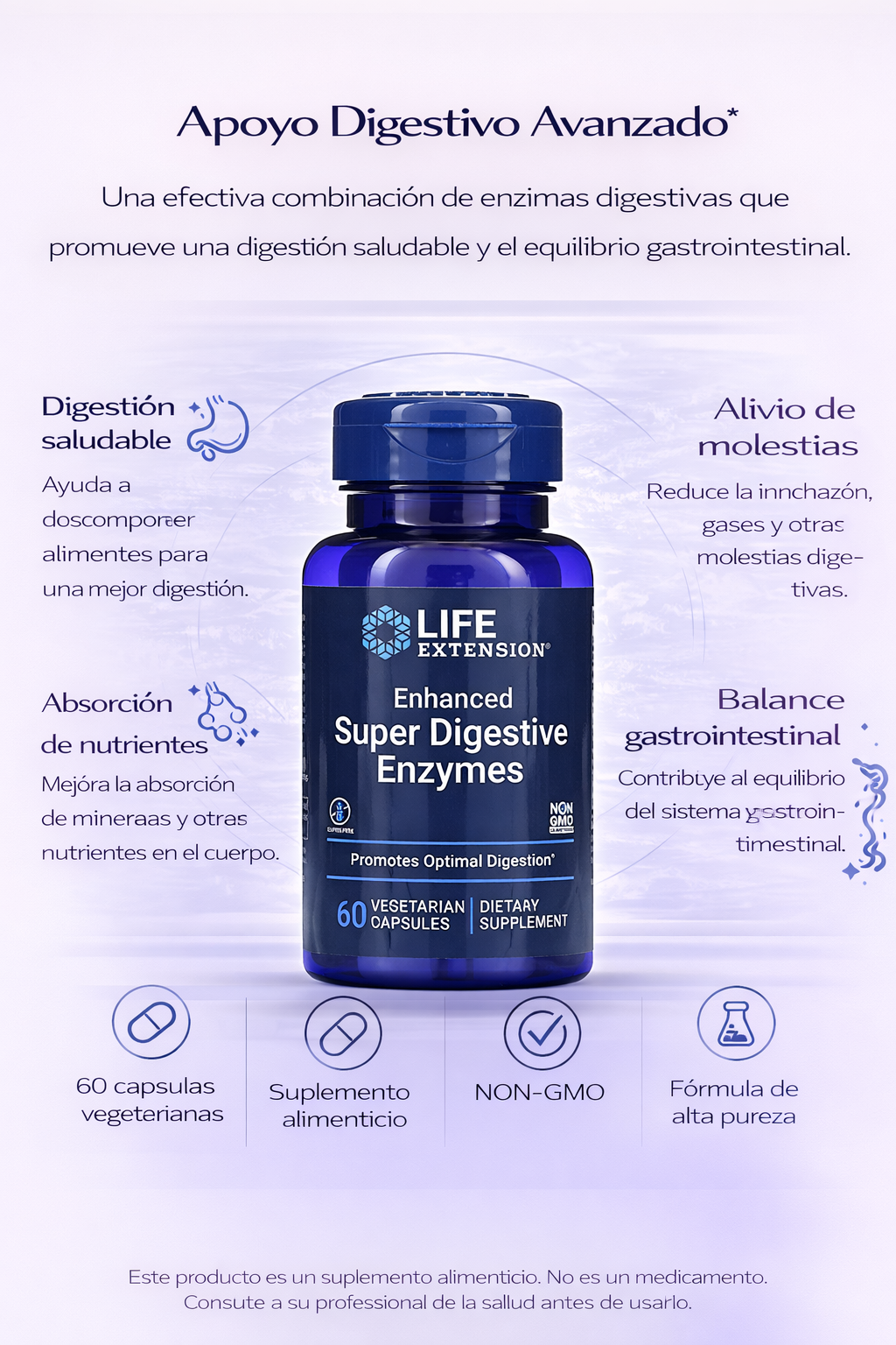 Enzimas súper digestivas mejoradas (60 vcaps) / Enhanced Super Digestive Enzymes (60 vcaps)