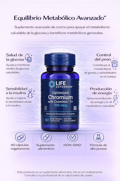 Cromo optimizado con Crominex® 3+ 500 mcg, 60 (vcaps) / Optimized Chromium with Crominex® 3  500 mcg, (60 vcaps)