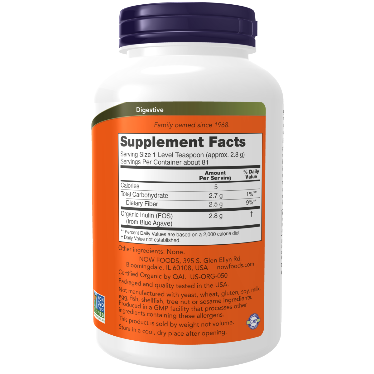 Inulina Prebiótica en Polvo Orgánica 226 g (8oz)/Inulin Prebiotic Pure Powder, Organic