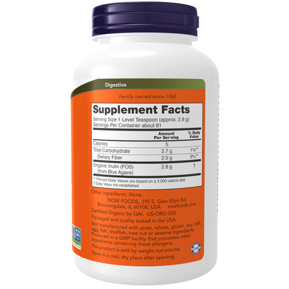 Inulina Prebiótica en Polvo Orgánica 226 g (8oz)/Inulin Prebiotic Pure Powder, Organic