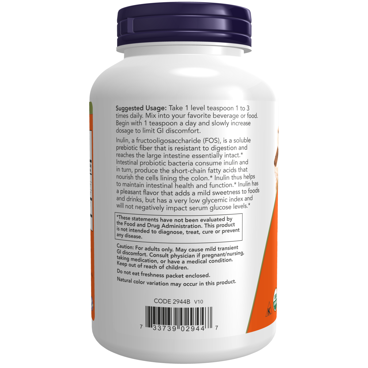 Inulina Prebiótica en Polvo Orgánica 226 g (8oz)/Inulin Prebiotic Pure Powder, Organic