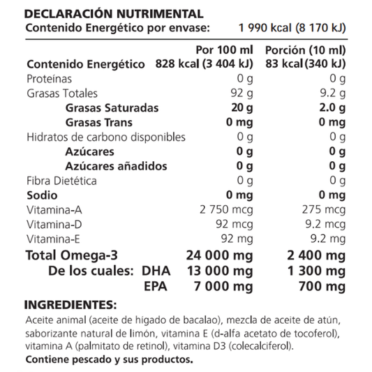 Aceite de Higado de Bacalao Junior Sabor Limón (240 ml), Lysi