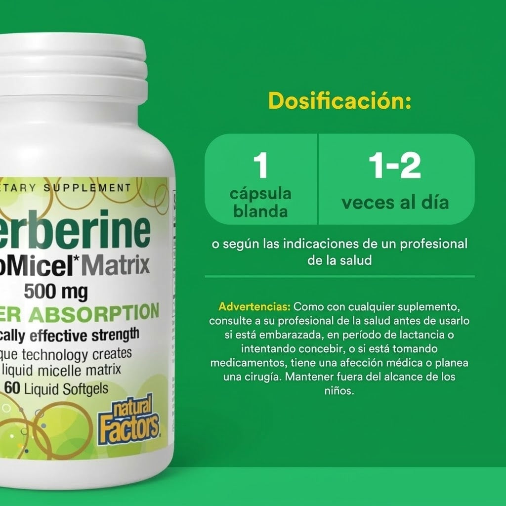 Matriz LipoMicel Berberina 500 mg 60 sg, Natural Factors