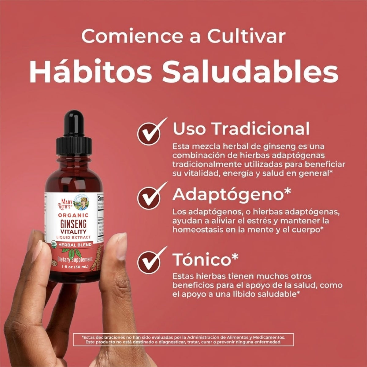 Mezcla de hierbas de vitalidad de ginseng orgánico en gotas (30 ml) / Organic Ginseng Vitality Herbal Blend Liquid Drops (1 oz)