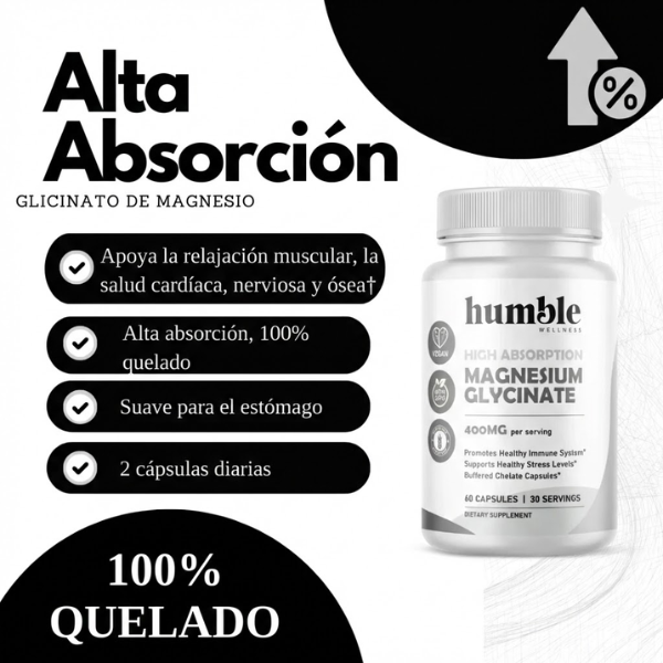 Glicinato de Magnesio de Alta Absorción 400mg(60 caps)/ High Absorption Magnesium Glycinate