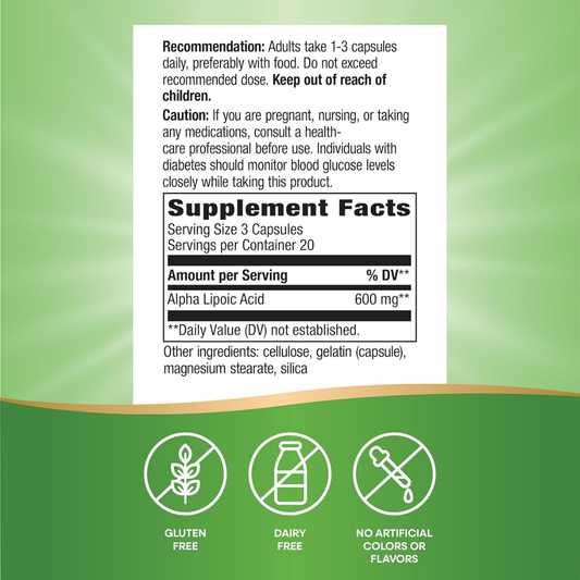 Ácido Alfa Lipoico - 600mg - 60 Cápsulas