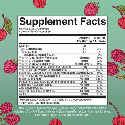 Gomitas multivitamínicas orgánicas para mujeres (60gomitas) / Women's Multivitamin Gummies, Cherry & Raspberry, Org, (60ct)