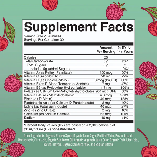 Gomitas multivitamínicas orgánicas para mujeres (60gomitas) / Women's Multivitamin Gummies, Cherry & Raspberry, Org, (60ct)