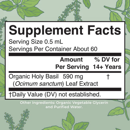 Gotas Líquidas de Hoja de Albahaca Sagrada Orgánica (30ml) / Holy Basil Leaf Drops, (1oz)