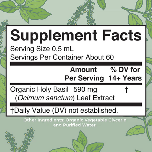 Gotas Líquidas de Hoja de Albahaca Sagrada Orgánica (30ml) / Holy Basil Leaf Drops, (1oz)