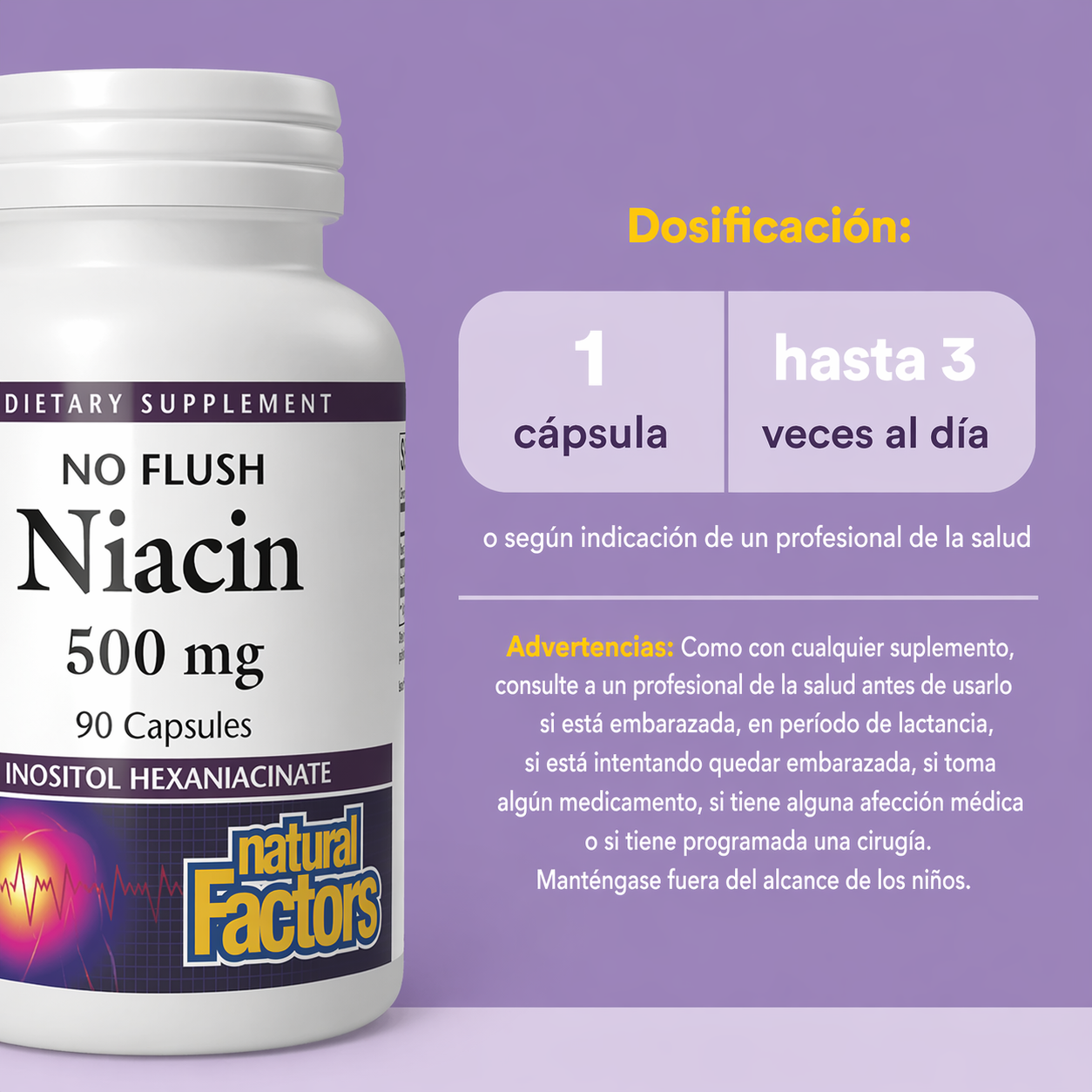 B3 Niacinq 500 mg Sin Descarga 90 caps, Natural Factors