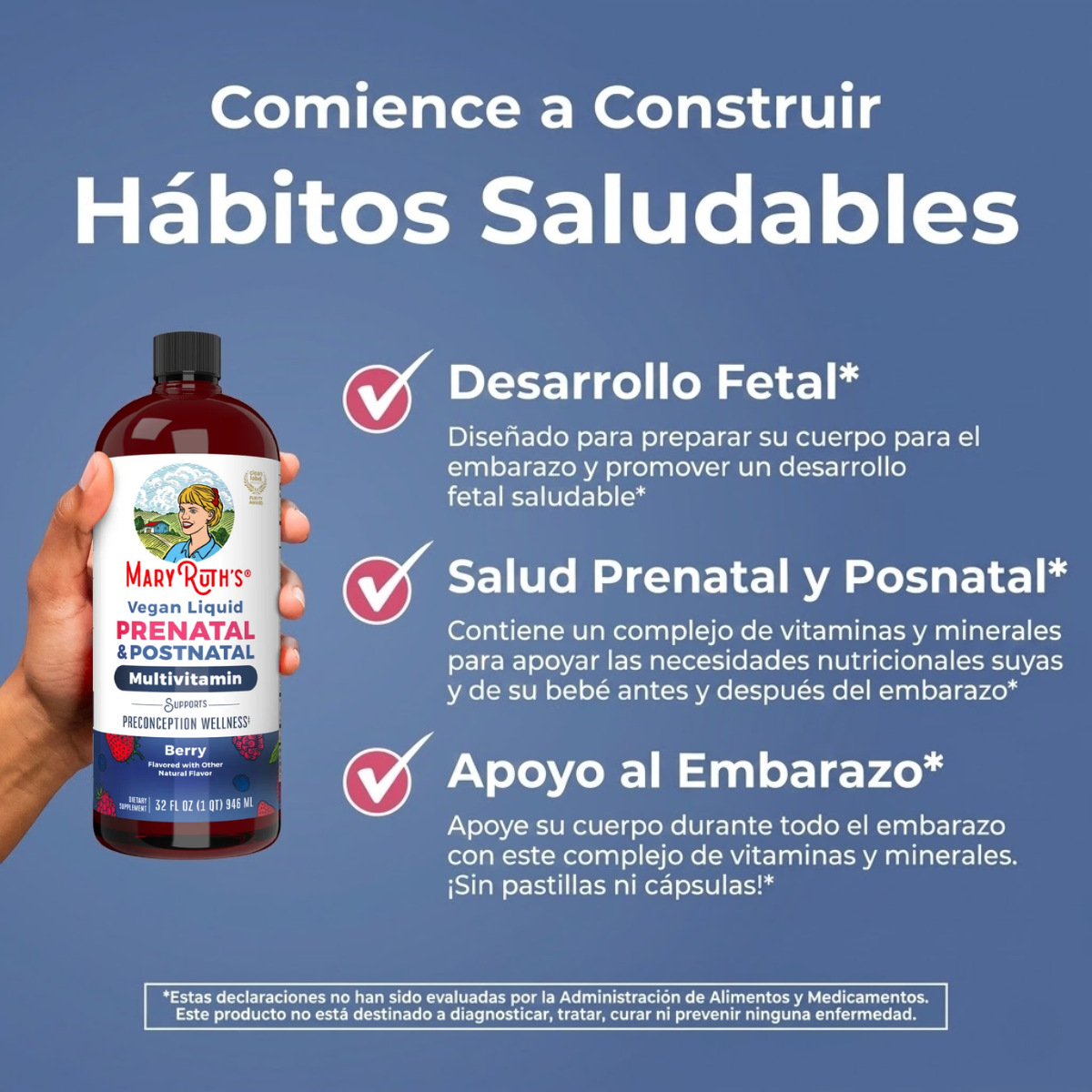 Multivitamínico Prenatal y Postnatal (32 fl oz /946ml), Mary Ruth´s