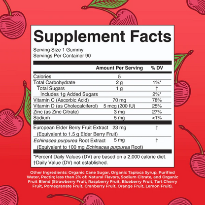 Inmunidad Gomitas, cereza 90gomitas / Immunity Gummies, Cherry, 90 ct