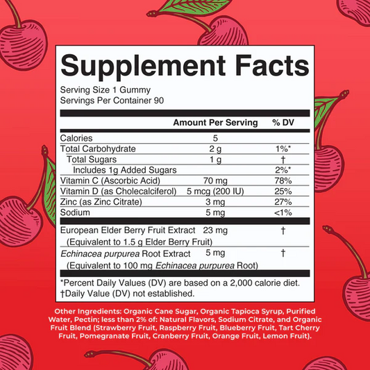 Inmunidad Gomitas, cereza 90gomitas / Immunity Gummies, Cherry, 90 ct
