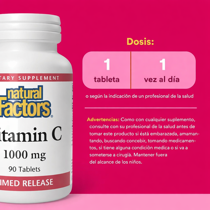 Vitamina C 1,000 mg Lanzamiento Cronometrado 90 tab, Natural Factors