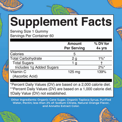 Vitamina C en gomitas (60 gomitas) / Vitamin C Gummies, Cherry Orange & Grape, (60t)