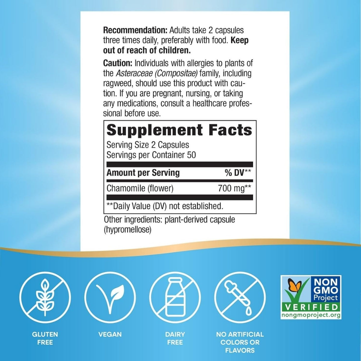 Manzanilla - Flor - 700mg - 100 Cápsulas Veganas
